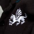 Senlak Striped Under Collar Polo Shirt - Black with Anglo-Saxon White Dragon logo